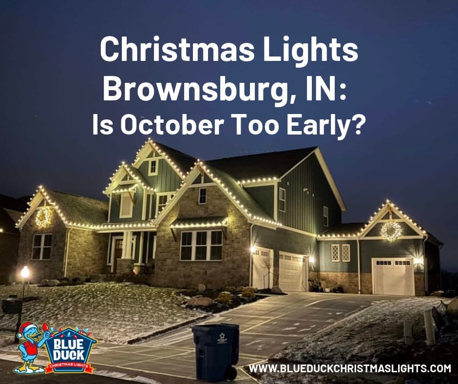 Professional Christmas lights on a Brownsburg, Indiana home with festive roofline and landscape lighting for the holiday season.