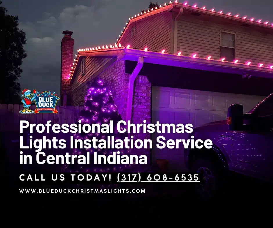 Blue Duck Christmas Lights transformed this Fishers property with professional Christmas lights installation including custom exterior lighting and Christmas wreaths, proving the benefits of having Christmas lights go beyond just the festive look.