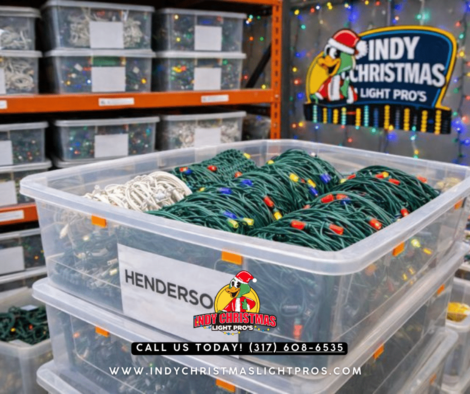The best way to store holiday lights is with Indy Christmas Light Pros for organized and safe tangle-free storage of your holdiay lights.