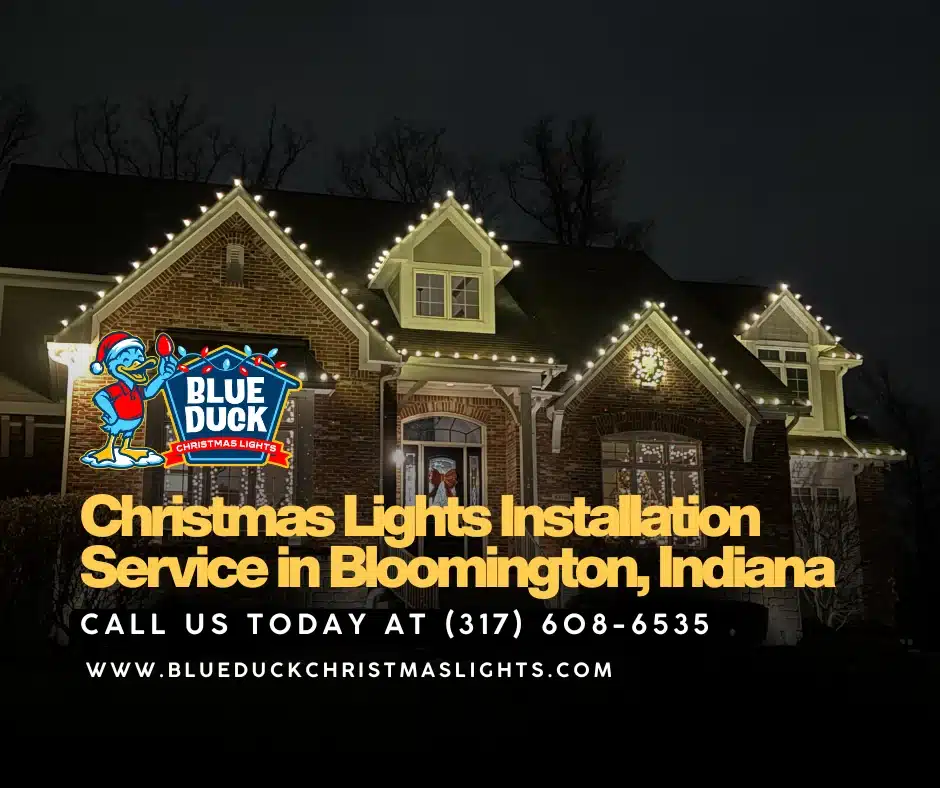 Blue Duck completed this stunning Bloomington Christmas light installation in Central Indiana, with exterior lighting, tree & shrub lighting, and permanent lighting options for year-round enjoyment.