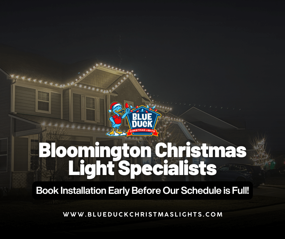 Bloomington Christmas light specialists at Blue Duck transformed this home with exterior lighting, tree & shrub lighting, and Christmas wreaths booked well before the December rush.