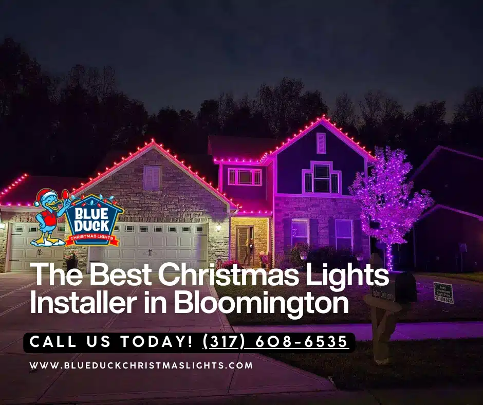 Blue Duck is the Bloomington Christmas lights installer with a proven track record who created this stunning display in Bloomington, Indiana with exterior lighting, tree & shrub lighting, and permanent lighting options.