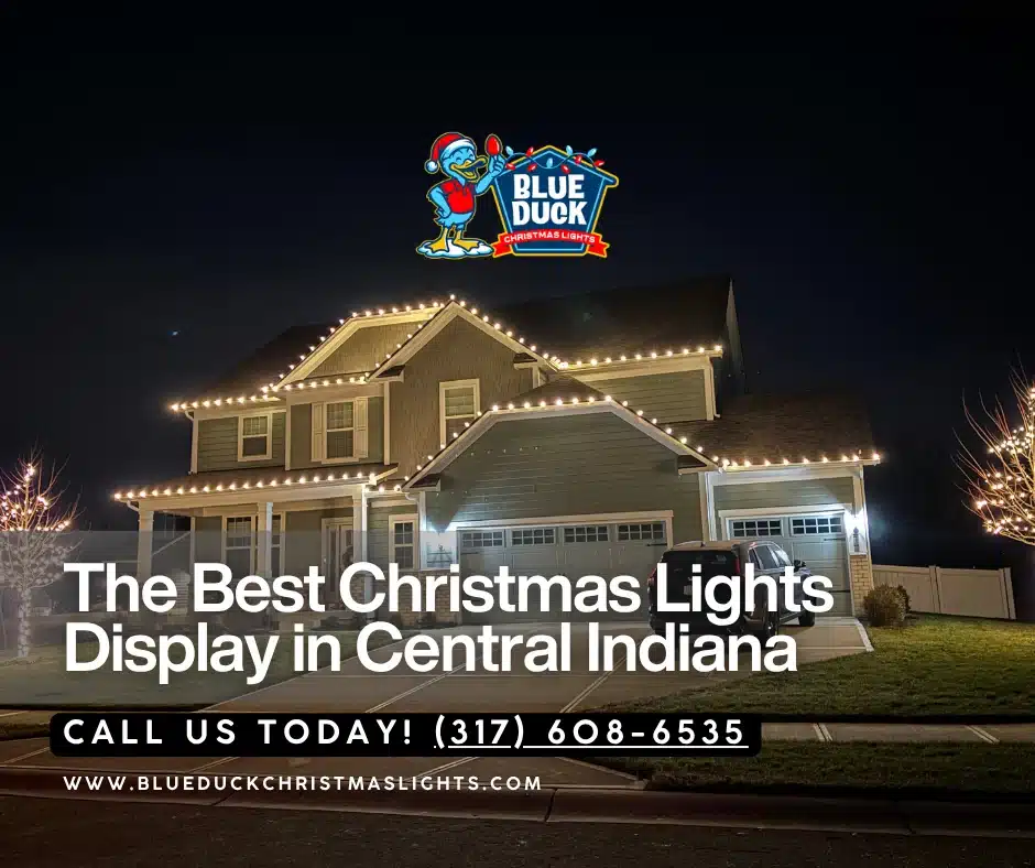 Blue Duck Christmas Lights created this custom display for a Carmel home, delivering stunning Central Indiana Christmas lights display with professional design and commercial-grade quality.