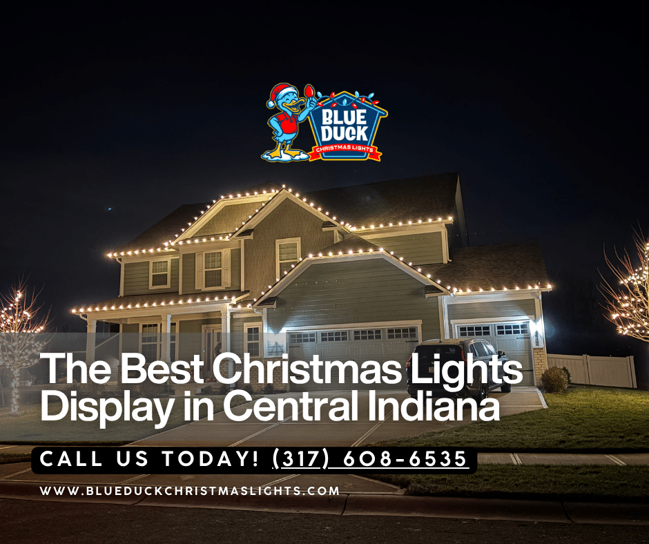 Blue Duck Christmas Lights provides the finest Central Indiana Christmas lights display with stunning custom designs transforming this home into a neighborhood showpiece.