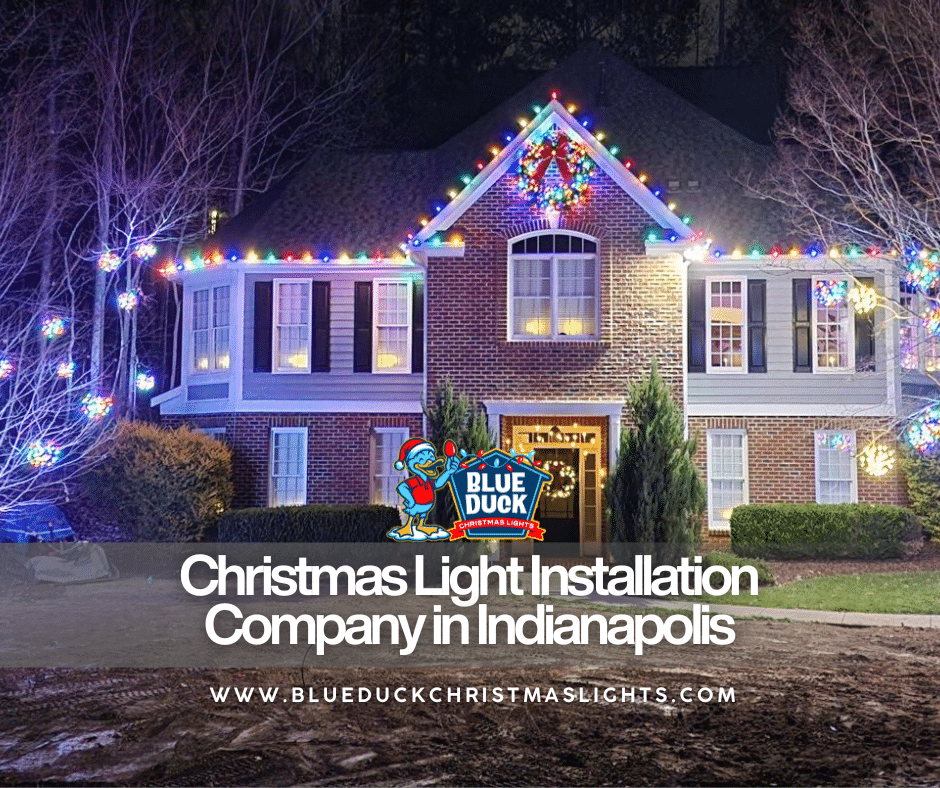 A Christmas light installation company like Blue Duck Christmas Lights created this vibrant multi-color roofline display, transforming an Indianapolis home into a festive neighborhood landmark.