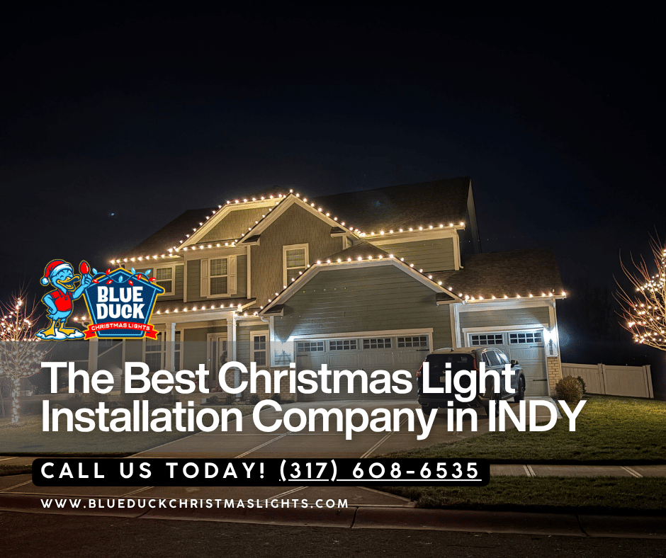 Blue Duck is the Christmas light installation company that installed this beautiful roofline lighting for an Indianapolis home, featuring warm exterior lighting that stands out on any street.
