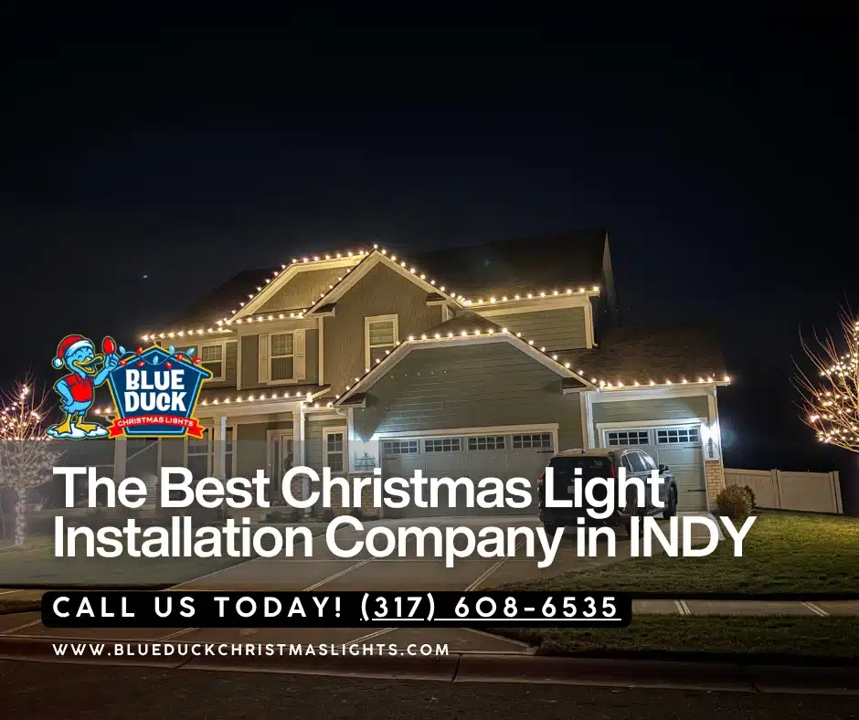 Blue Duck is the Christmas light installation company that installed this beautiful roofline lighting for a home in Zionsville, Indiana, featuring warm exterior lighting that stands out on any street.