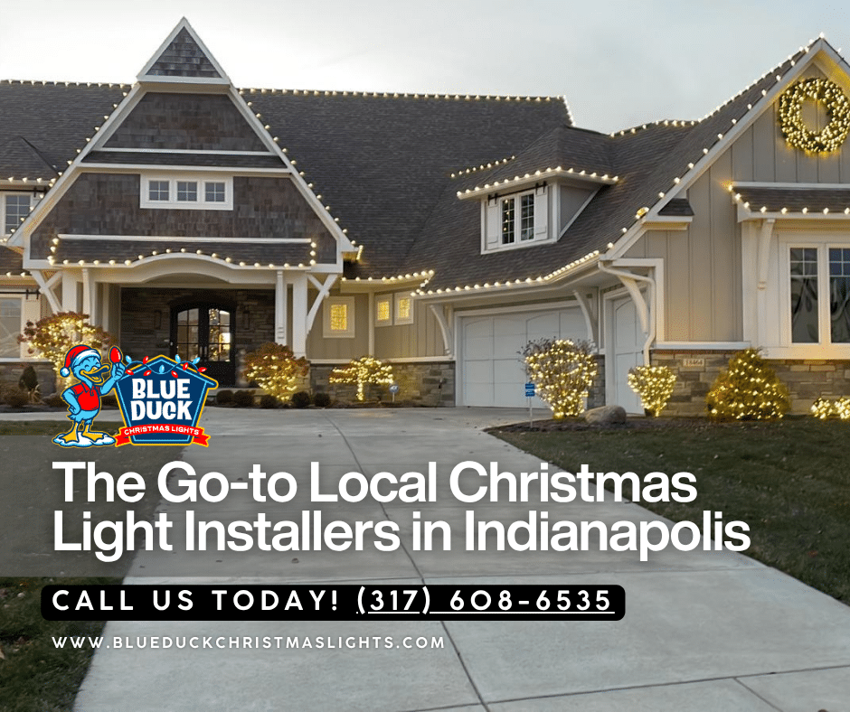 Blue Duck Christmas Lights' holiday lighting experts created this stunning display in Central Indiana with exterior lighting, tree & shrub lighting, and permanent lighting options for year-round enjoyment.