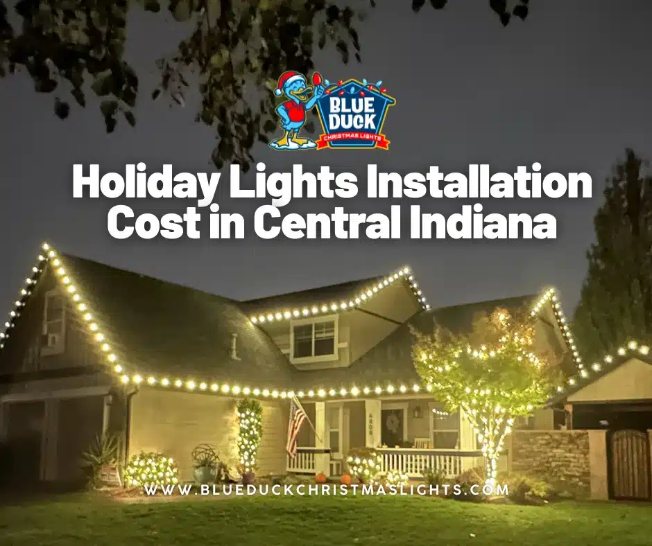This stunning Indianapolis property demonstrates why holiday lights installation cost is a smart investment, featuring custom exterior lighting, tree & shrub lighting, and oversized wreaths from Blue Duck Christmas Lights.
