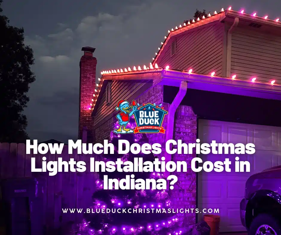 How much does Christmas lights installation cost in Indiana? A beautifully decorated Indianapolis home is proving the installation cost is worth the investment with professional exterior lighting, tree & shrub lighting, and Christmas wreaths from Blue Duck Christmas Lights.