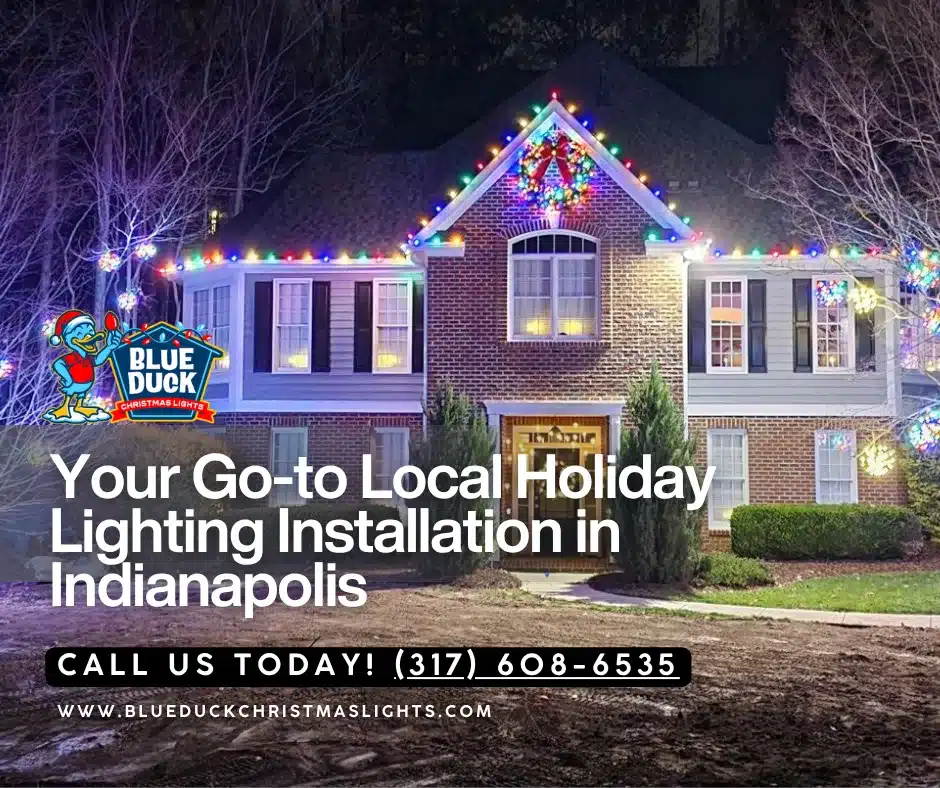 Indianapolis local holiday lighting transforms this ordinary home into a neighborhood showpiece. Blue Duck created this magic without franchise shortcuts.