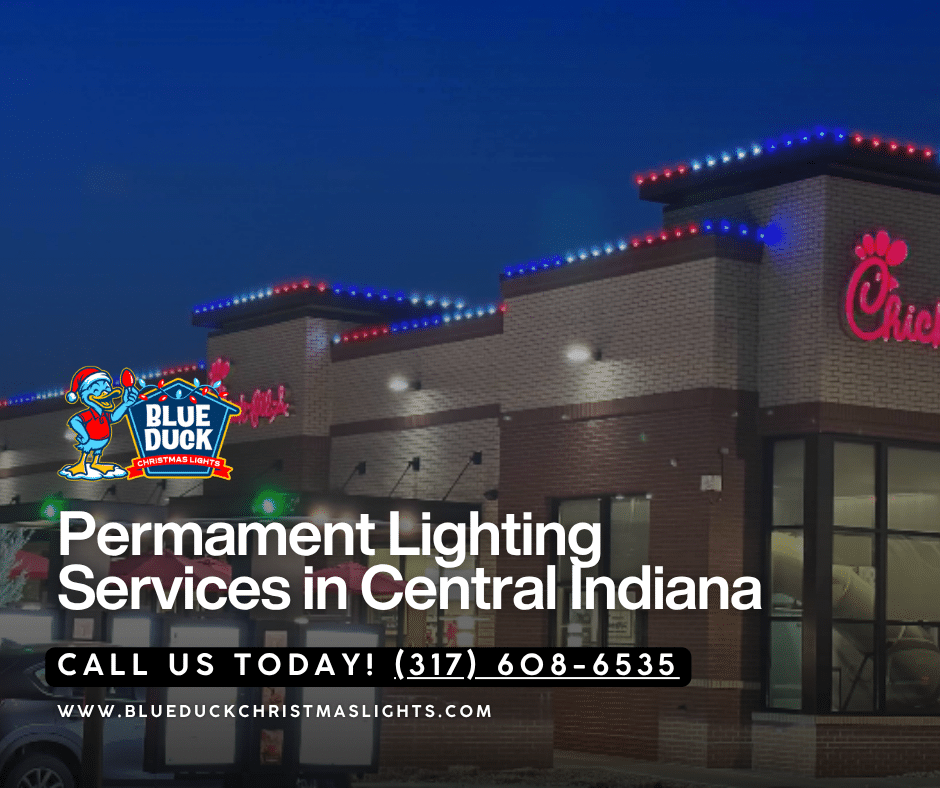 As the trusted permanent residential rooflights installation on residential properties, Blue Duck Christmas Lights also install commercial permanent holiday lighting, allowing business owners to change colors year-round attracting more foot traffic and customers.