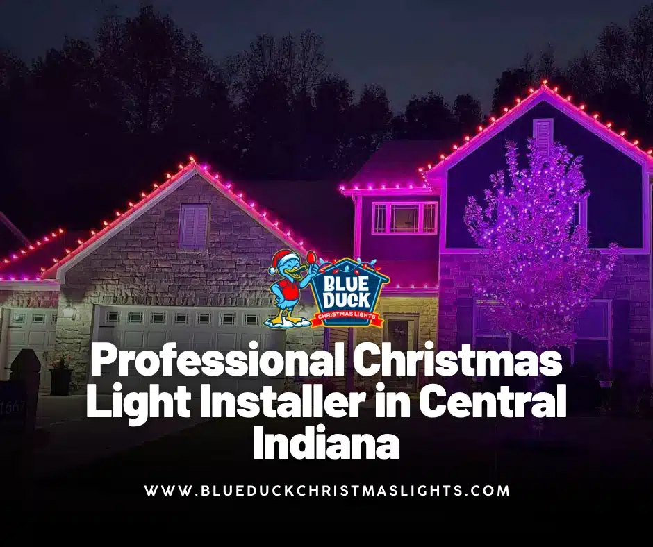 Blue Duck's professional Christmas light installer transformed this Indianapolis property with custom exterior lighting, tree & shrub lighting, and Christmas wreaths.