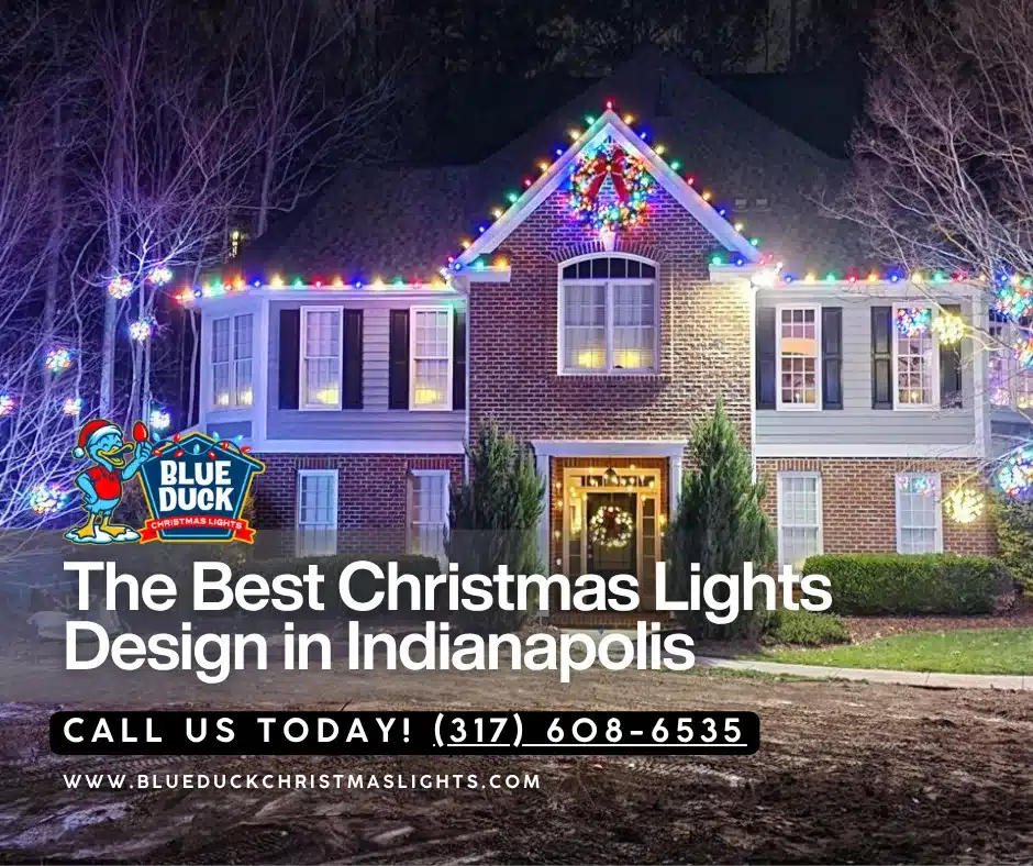 Blue Duck Christmas Lights' professional holiday lighting installers created this stunning look for an Indianapolis home with exterior lighting, tree & shrub lighting, and permanent lighting options for year-round enjoyment.