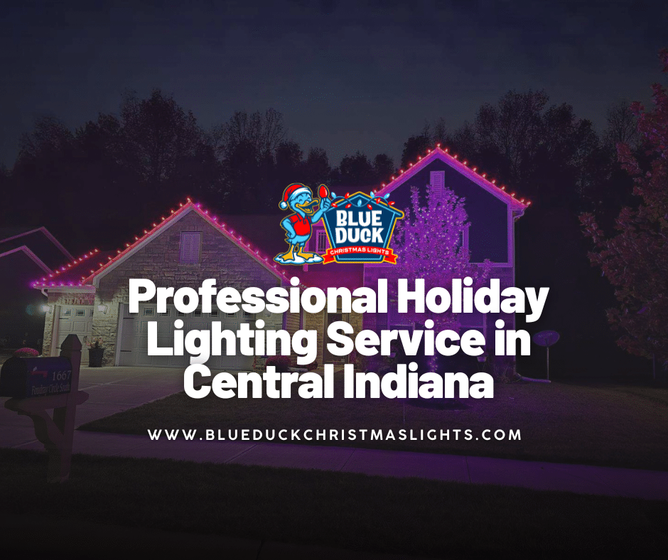 A professional holiday lighting service from Blue Duck transformed this home in Fishers, Indiana with exterior lighting, tree & shrub lighting, and Christmas wreaths.