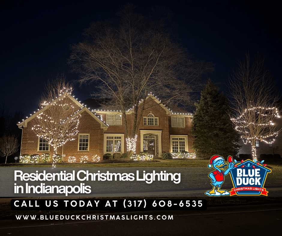 This stunning Indianapolis home features professional residential Christmas lighting by Blue Duck Christmas Lights with perfectly balanced design and commercial-grade lights for lasting brilliance.
